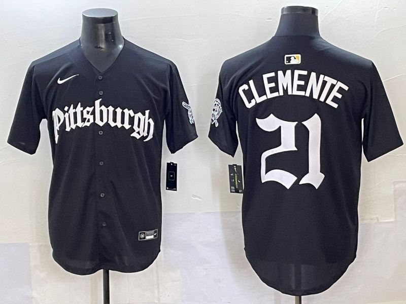 Men 2025 Pittsburgh Pirates #21 Clemente Black Five generations Joint Name Nike MLB Jersey style 3
